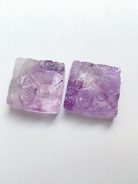 30mm Natural Purple Amethyst butterfly cut  beads Loose Gems Gemstone