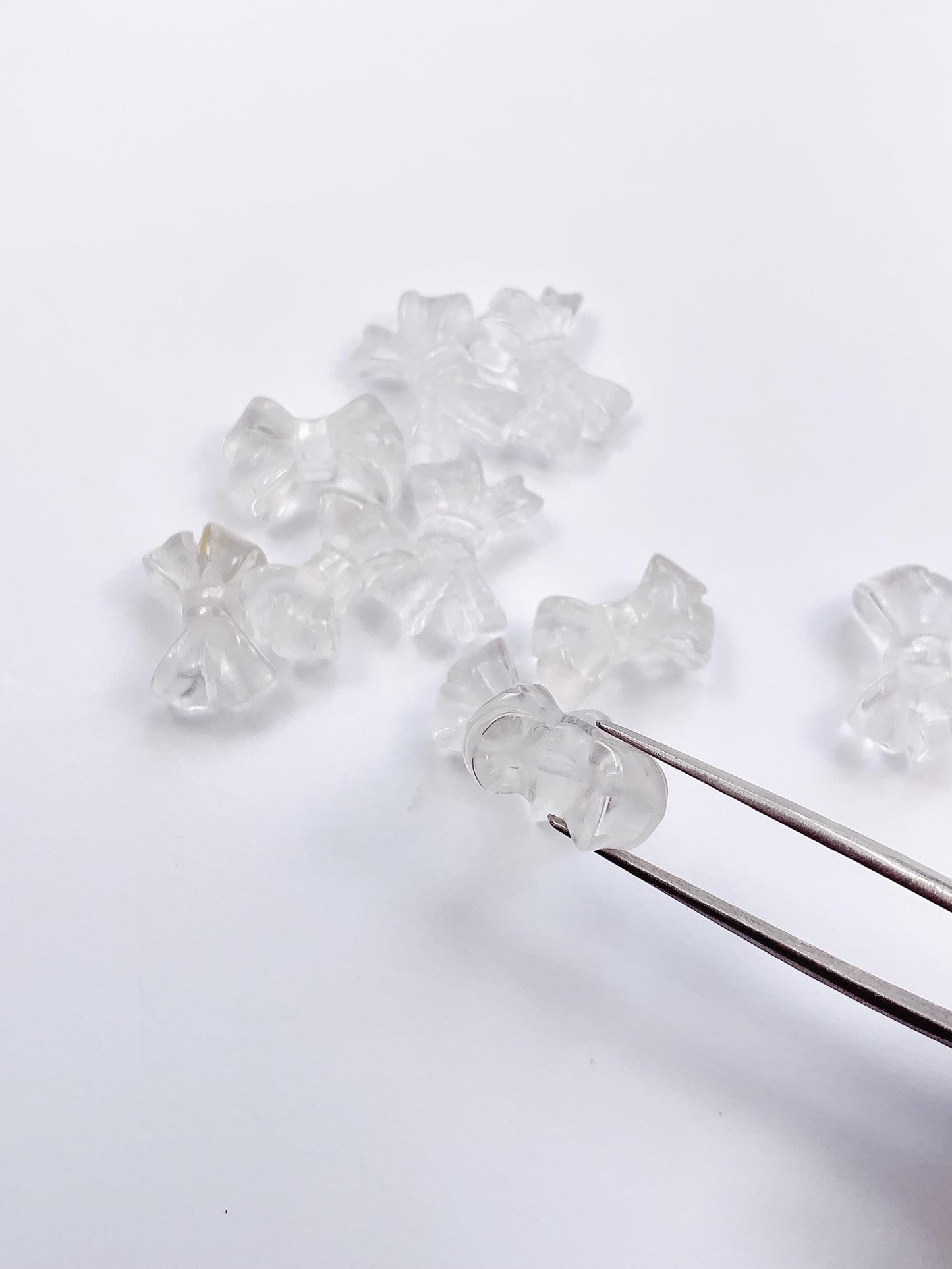 15mm Natural Clear White Quartz Rock Crystal beads Loose Gems Gemstone Bow Cut