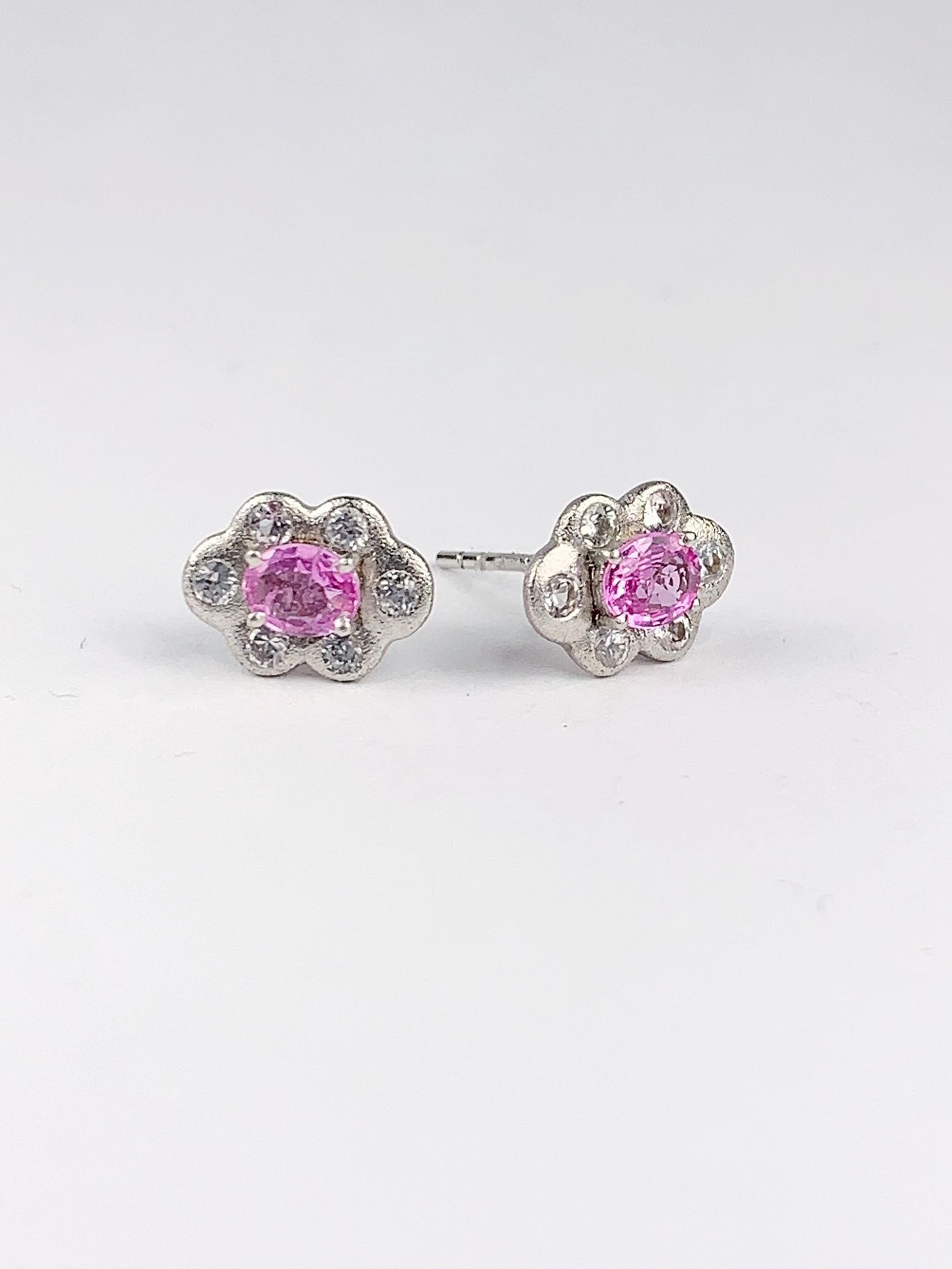 Pink Sapphire Sterling Silver Earrings: 18k Gold Plated Studs