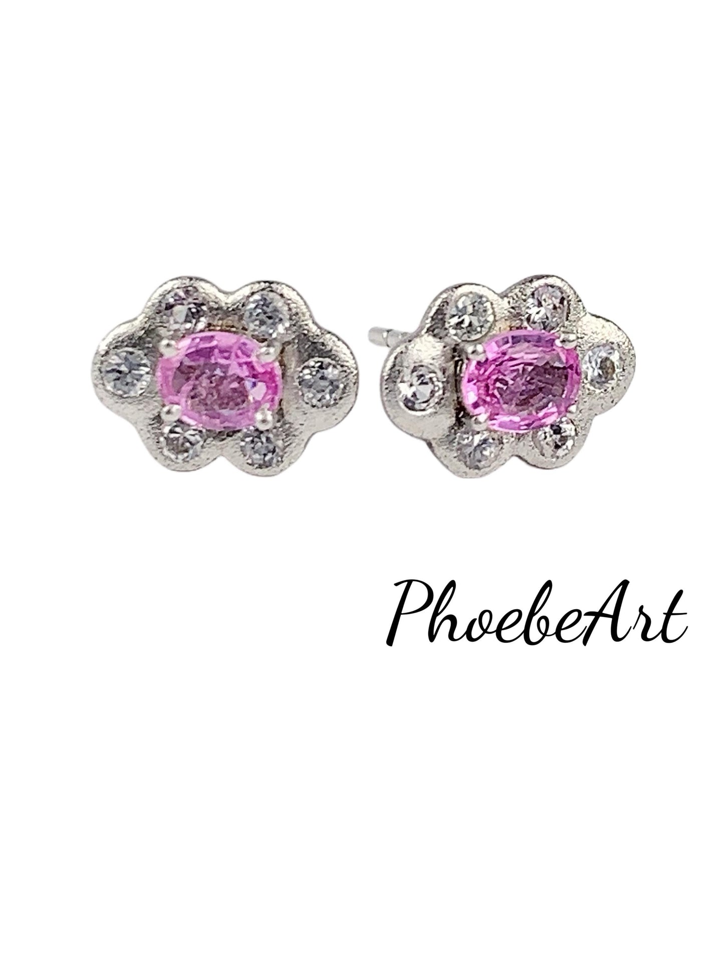 Pink Sapphire Sterling Silver Earrings: 18k Gold Plated Studs