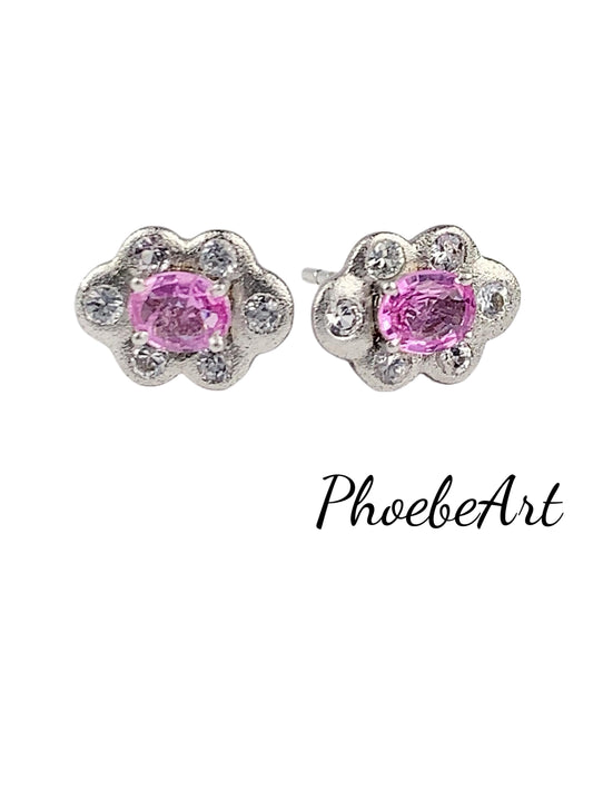 Pink Sapphire Sterling Silver Earrings: 18k Gold Plated Studs