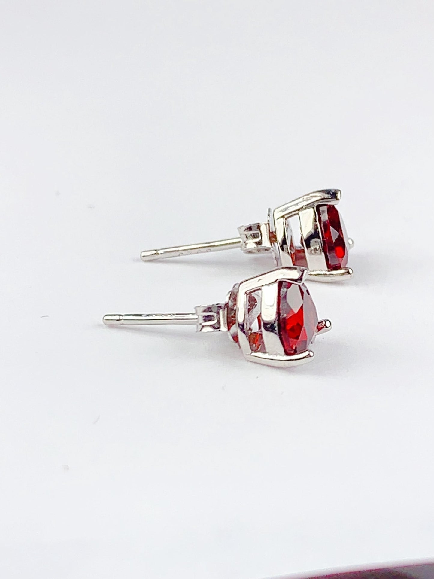 Red Garnet Heart Earrings: 18k Gold Plated Sterling Silver