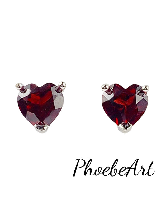 Red Garnet Heart Earrings: 18k Gold Plated Sterling Silver