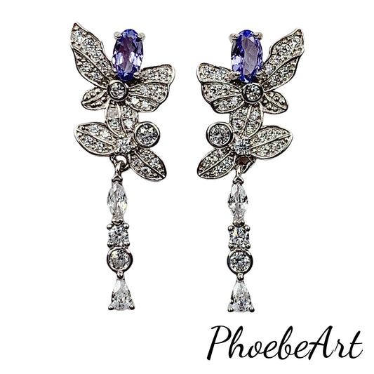 Tanzanite Dragonfly Earrings: Sterling Silver, Gold Plated