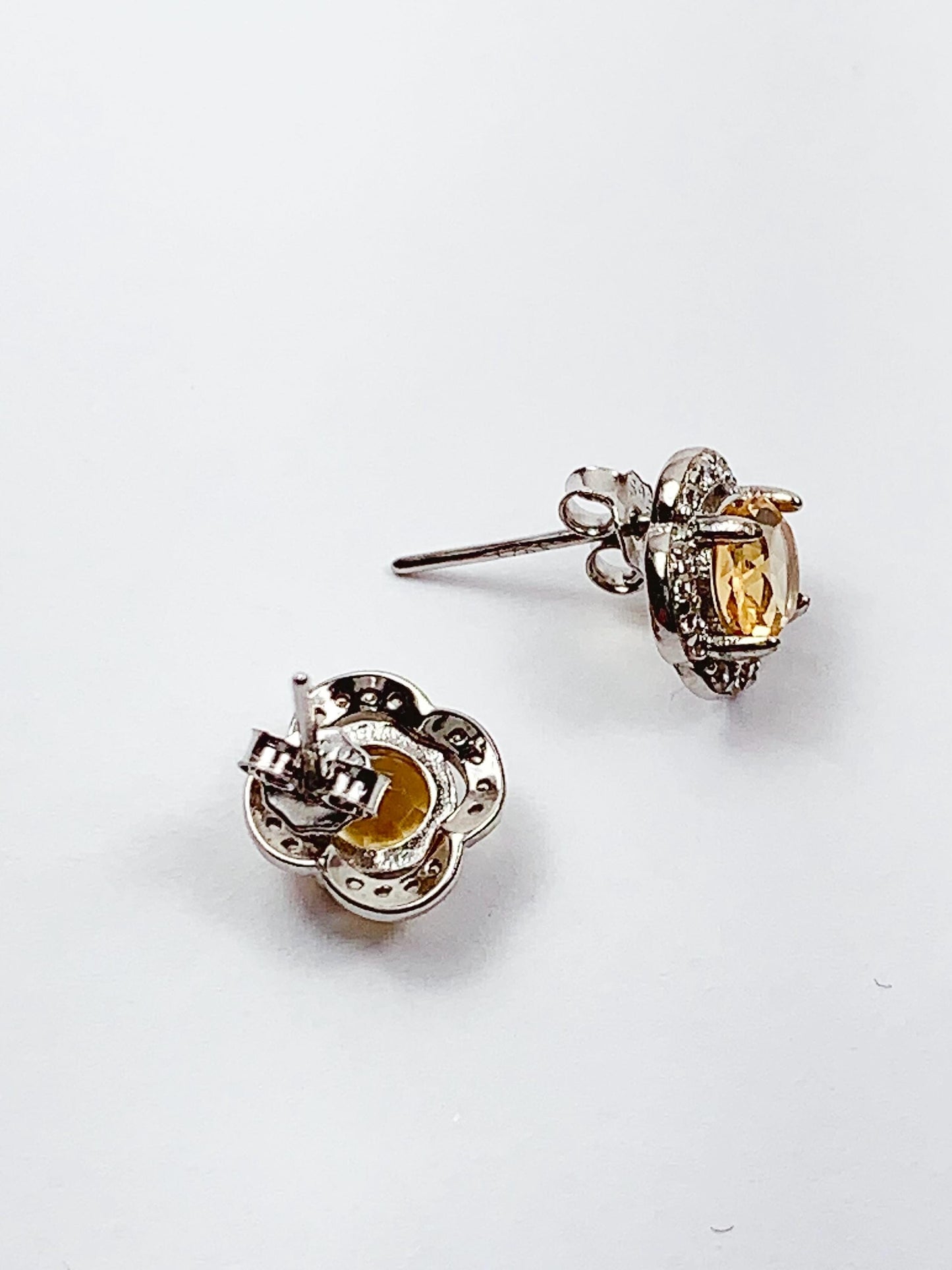Citrine Earrings: 5mm Round, AAA Yellow Gem, Sterling Silver
