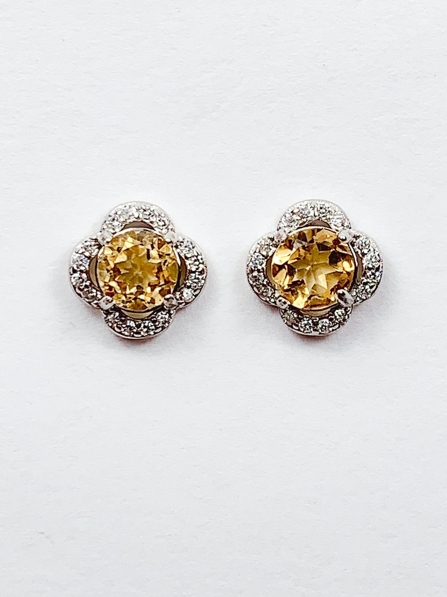 Citrine Earrings: 5mm Round, AAA Yellow Gem, Sterling Silver