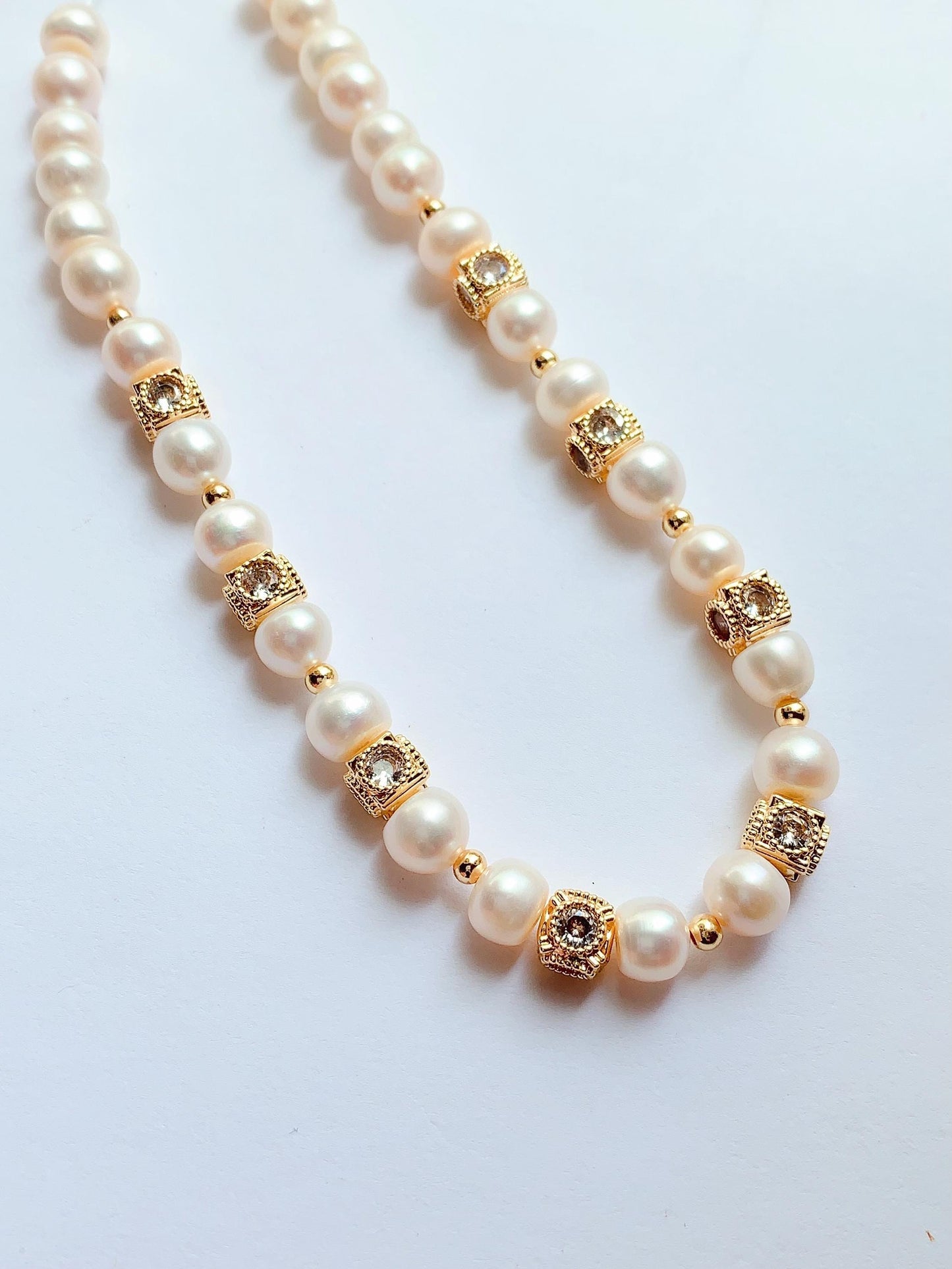 14K Gold Filled Pearl Jewelry Set: Handmade Freshwater Pearl Bracelet and Earrings