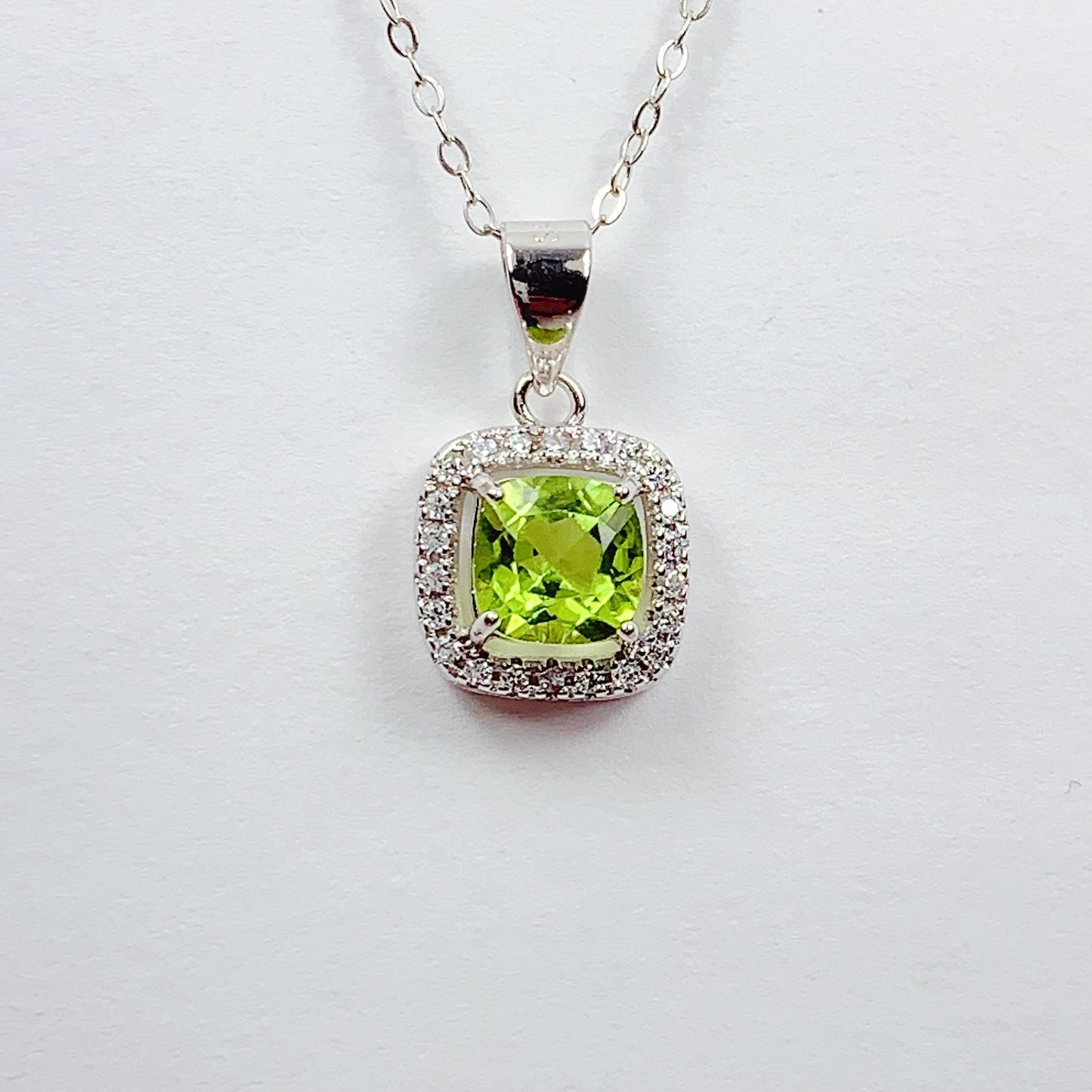 Peridot Sterling Silver Necklace: Gold Plated, Square Cut Gemstone
