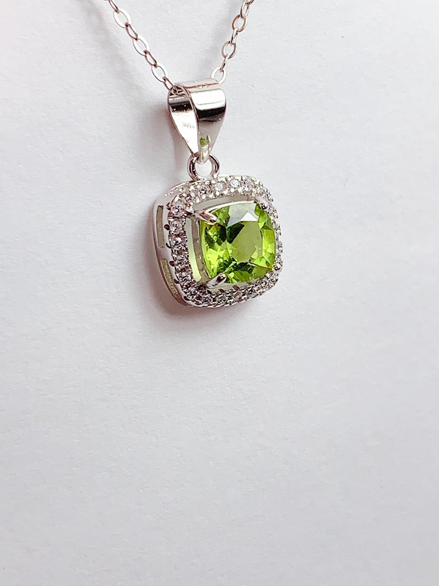 Peridot Sterling Silver Necklace: Gold Plated, Square Cut Gemstone
