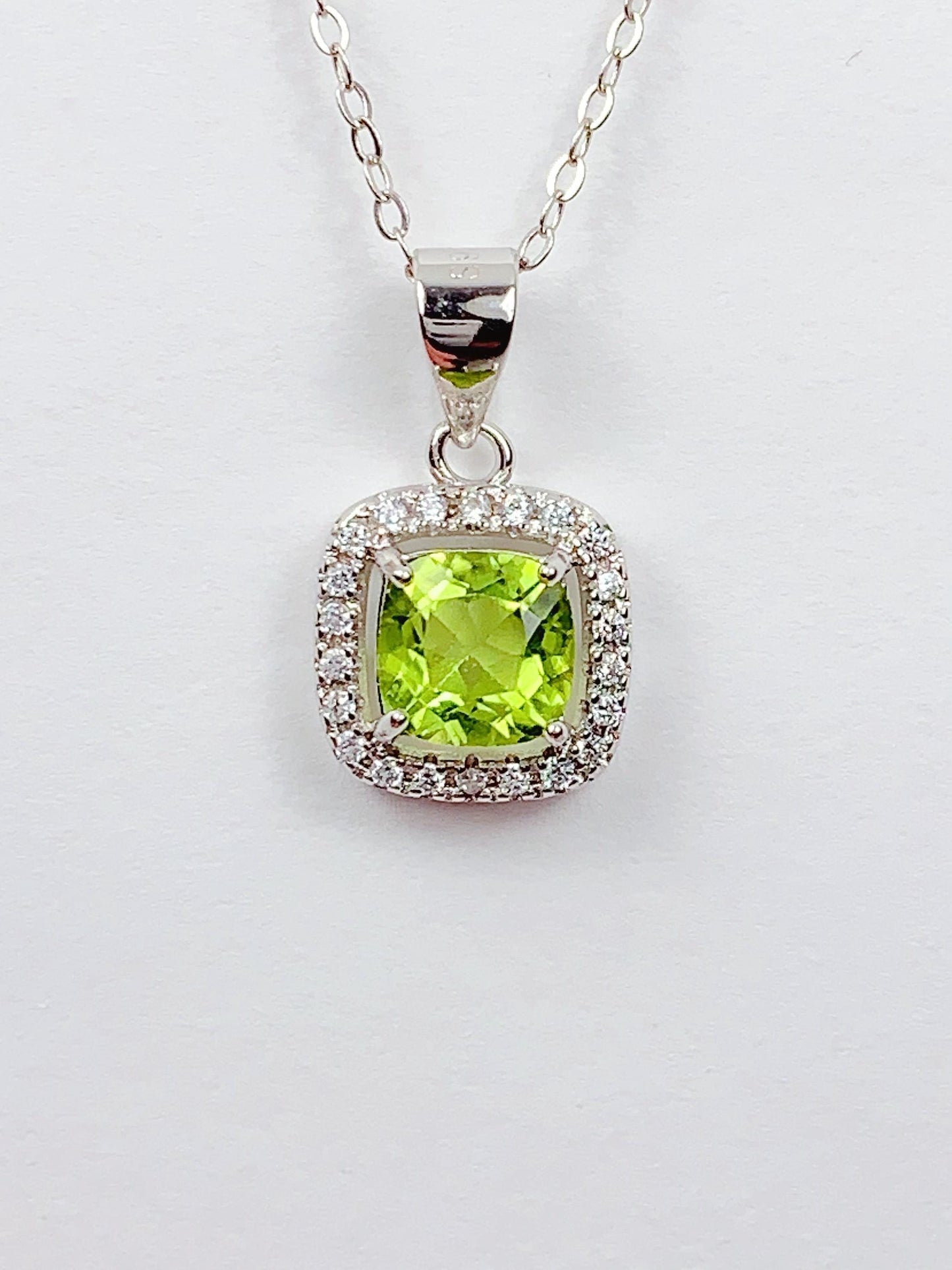 Peridot Sterling Silver Necklace: Gold Plated, Square Cut Gemstone