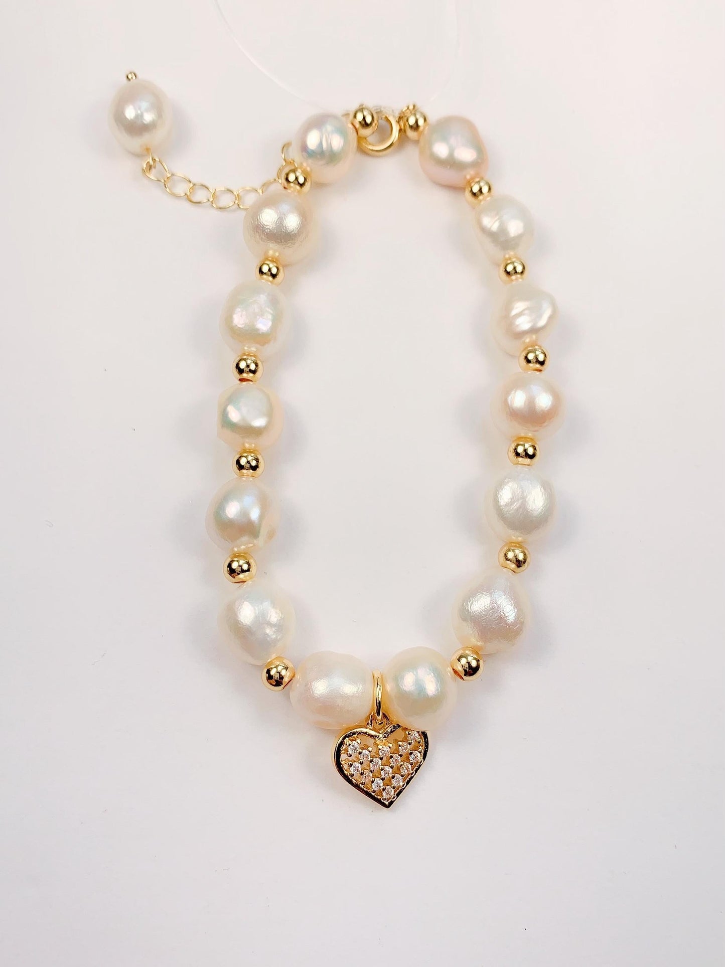 14K Gold Filled Pearl Jewelry Set: Freshwater Pearl Bracelet and Earrings