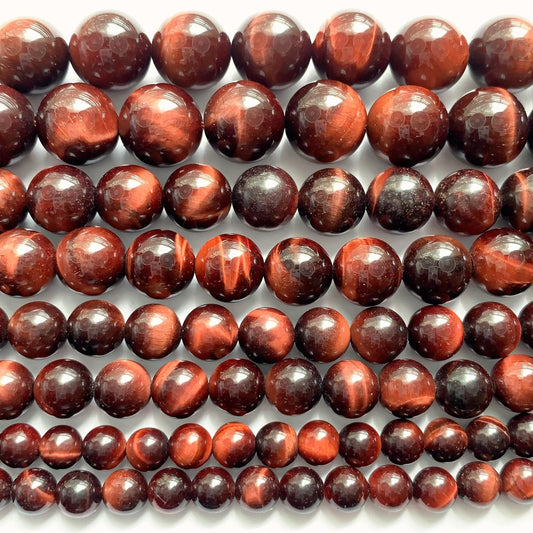 No Dyed AAA Natural Red Tiger's Eye Smooth Round Beads Gemstone, 15.5" Strand 2mm 4mm 6mm 8mm 10mm 12mm 14mm 16mm 18mm 20mm