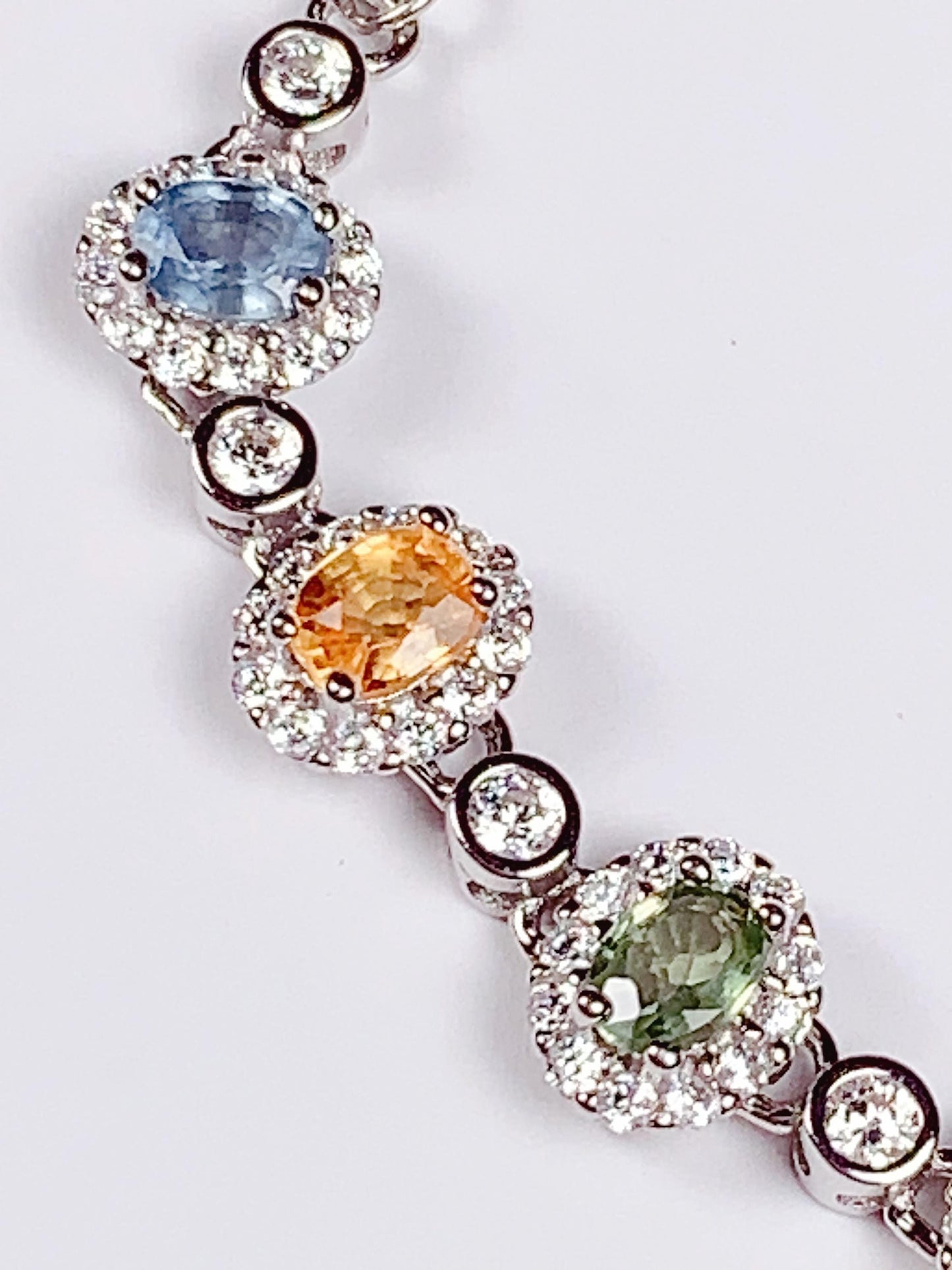Rainbow Sapphire Bracelet: 18K White Gold Plated Sterling Silver