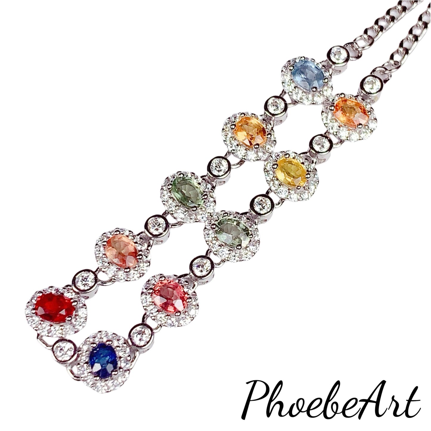 Rainbow Sapphire Bracelet: 18K White Gold Plated Sterling Silver