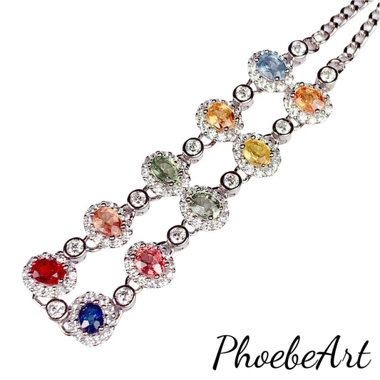 Rainbow Sapphire Bracelet: 18K White Gold Plated Sterling Silver