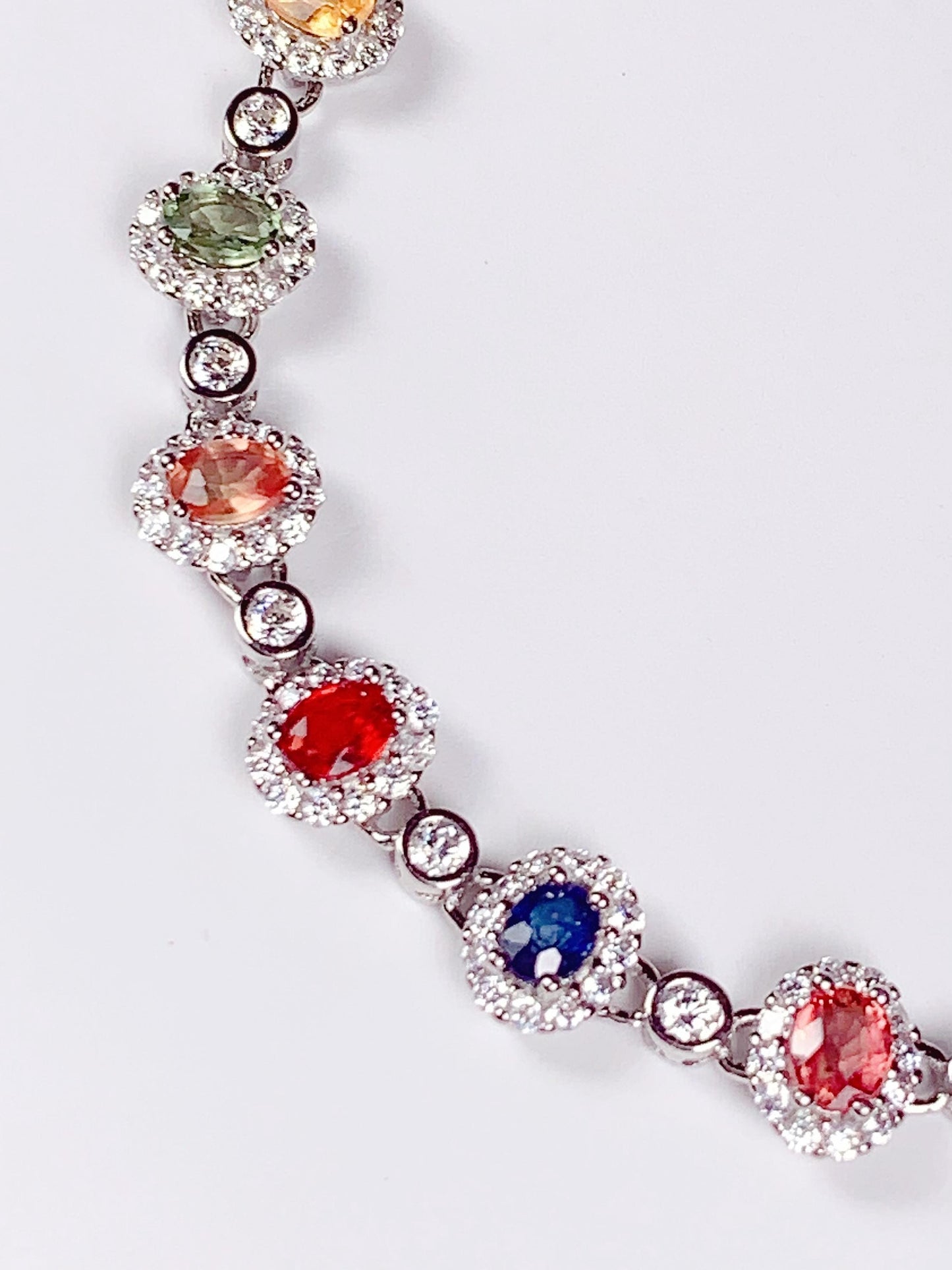 Rainbow Sapphire Bracelet: 18K White Gold Plated Sterling Silver