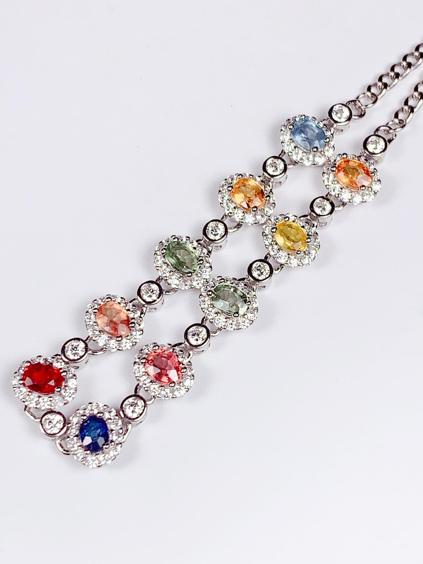 Rainbow Sapphire Bracelet: 18K White Gold Plated Sterling Silver