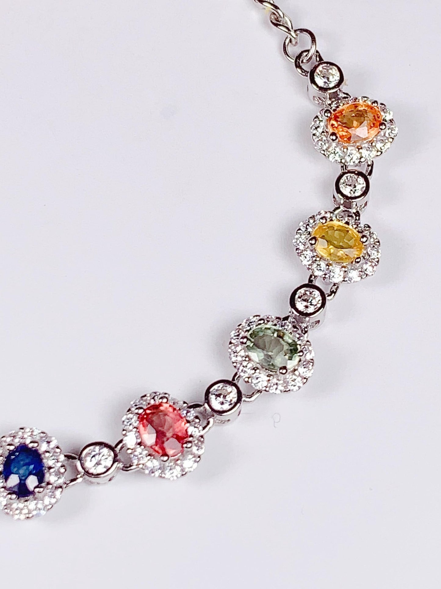 Rainbow Sapphire Bracelet: 18K White Gold Plated Sterling Silver