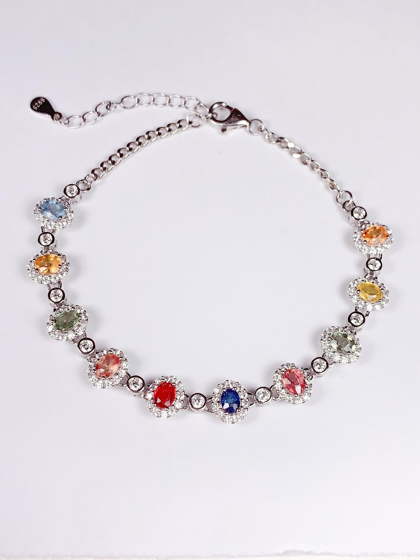 Rainbow Sapphire Bracelet: 18K White Gold Plated Sterling Silver