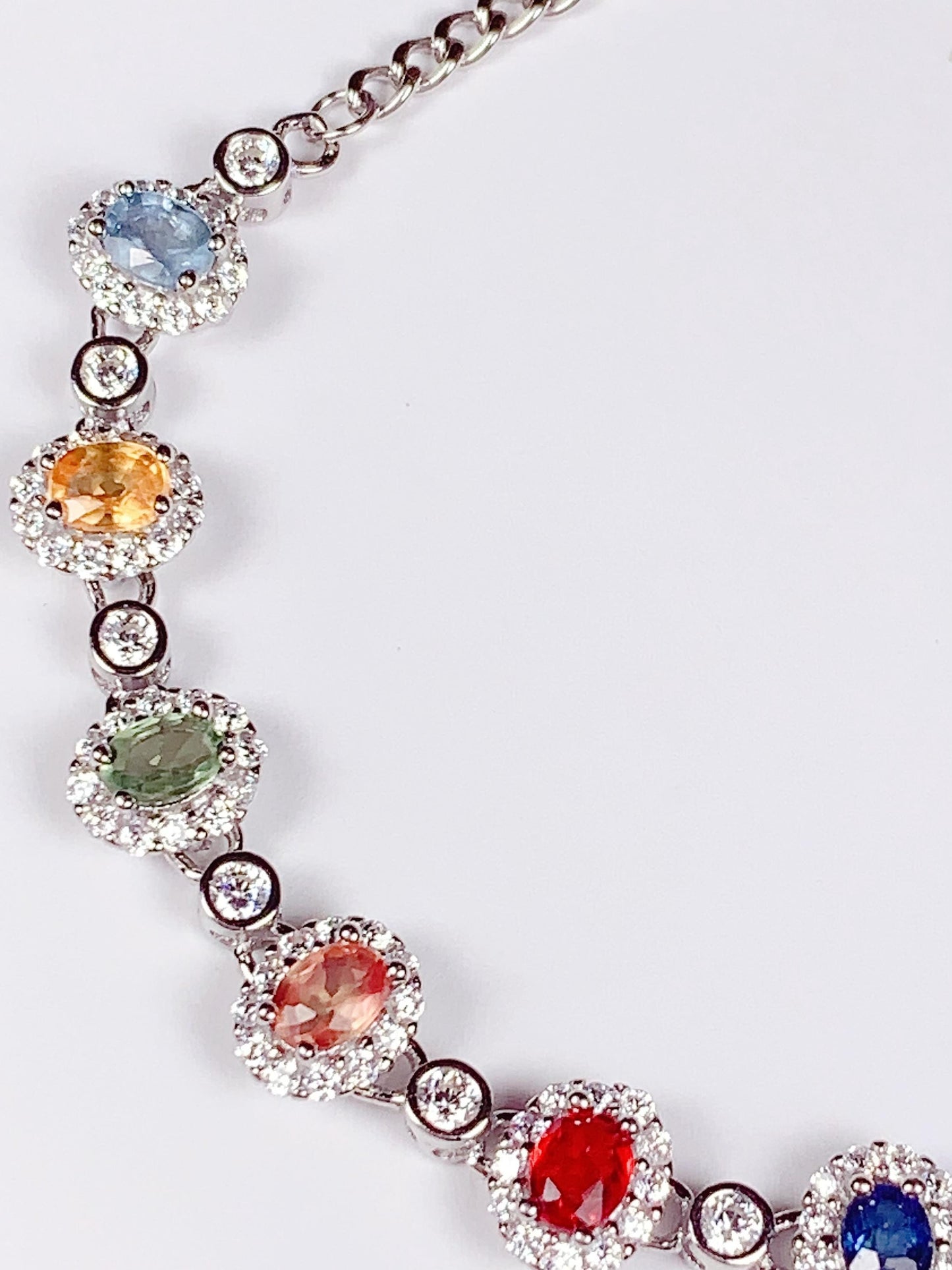 Rainbow Sapphire Bracelet: 18K White Gold Plated Sterling Silver