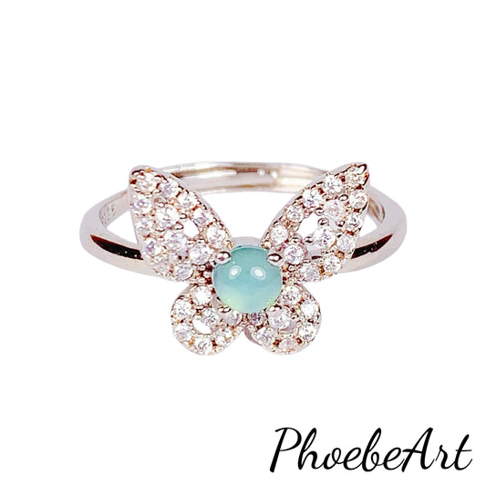 Butterfly Jade Ring: 18K Gold Plated Sterling Silver