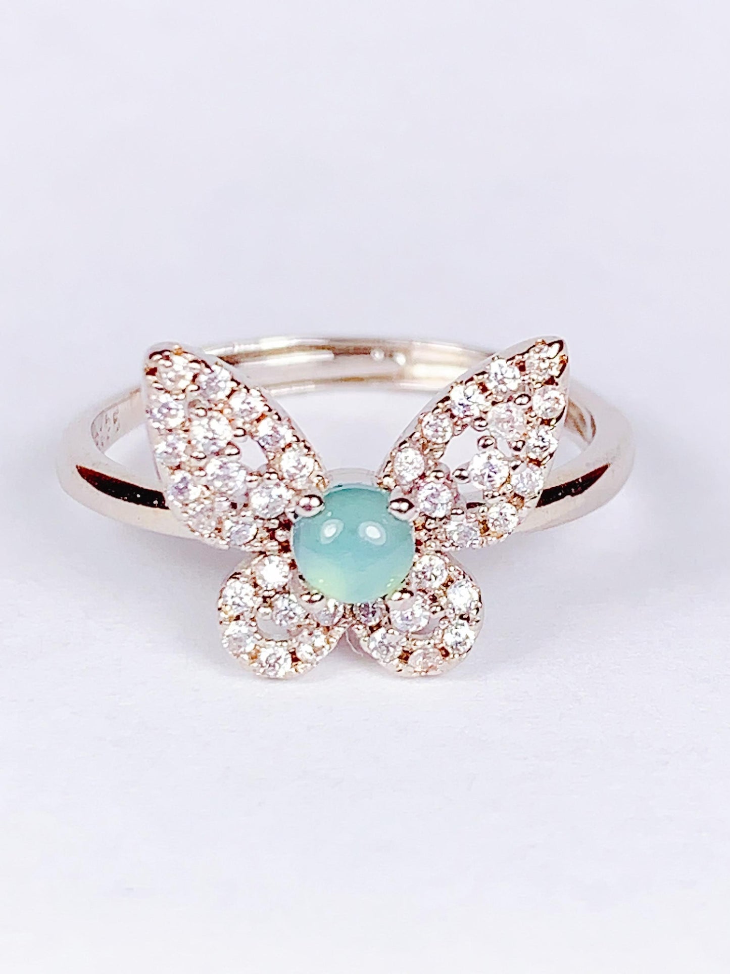 Butterfly Jade Ring: 18K Gold Plated Sterling Silver