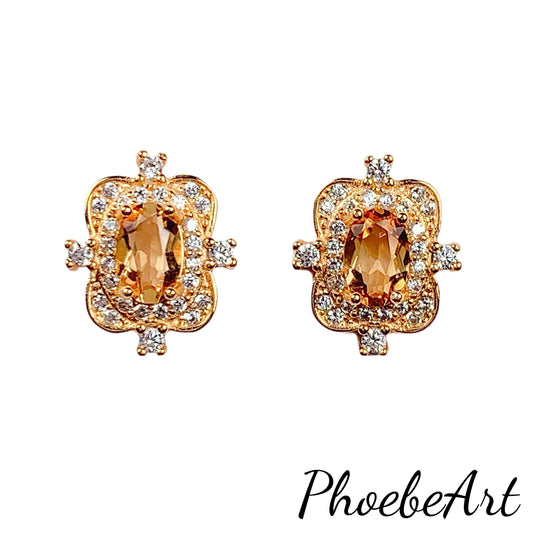 Citrine Earrings: 18k Gold Plated Sterling Silver Studs