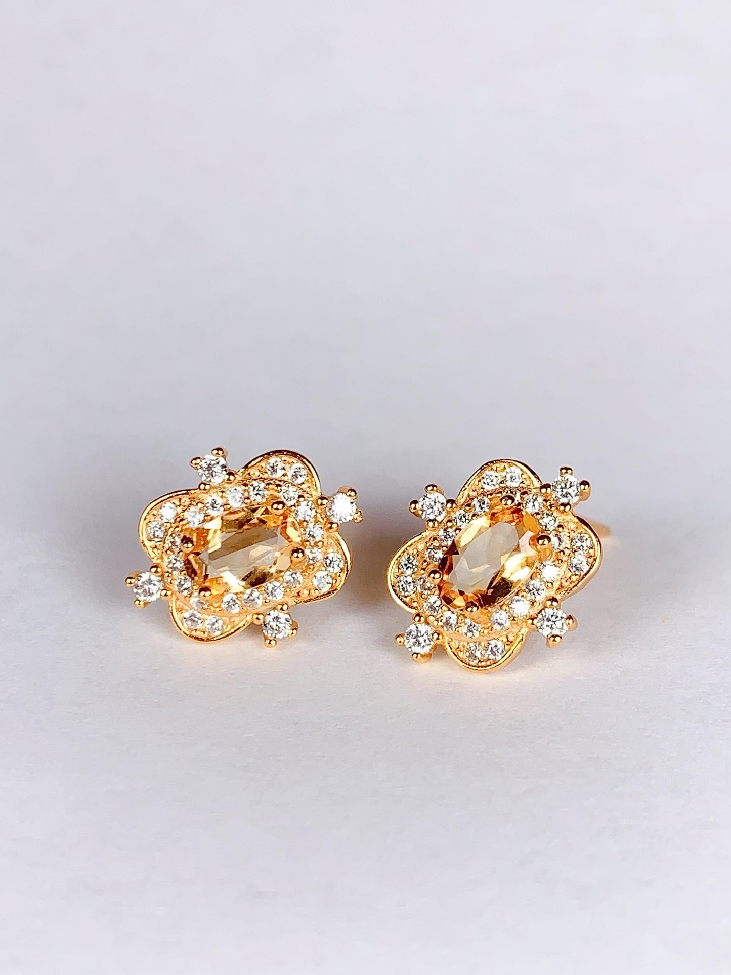 Citrine Earrings: 18k Gold Plated Sterling Silver Studs