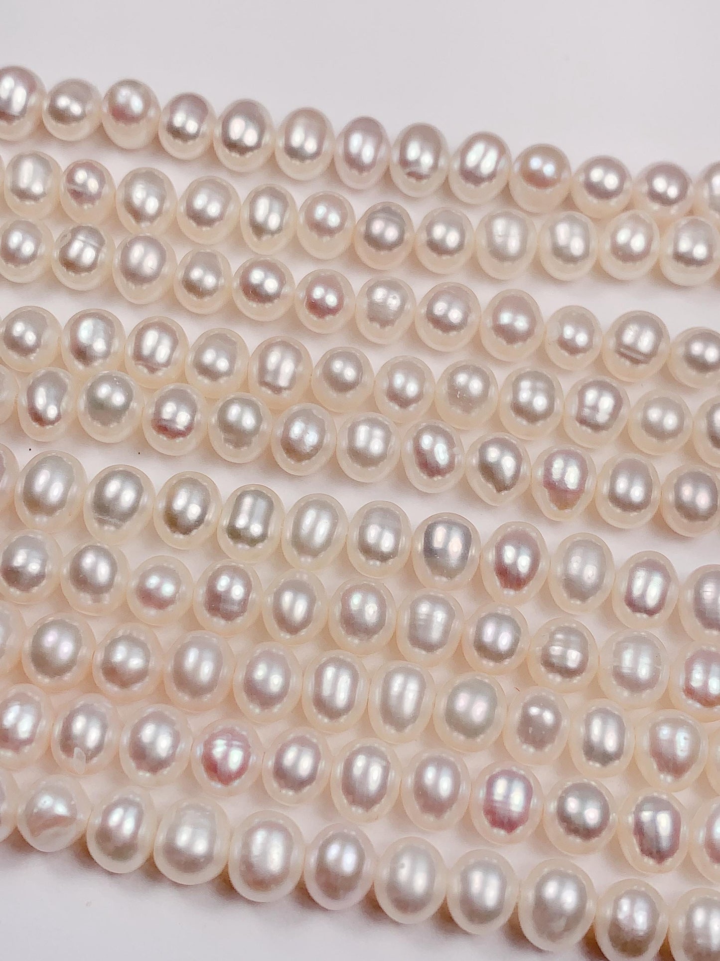 6.5-7mm very good quality Genuine Natural White oval  Pearl Beads 14 Strand Jewelry making