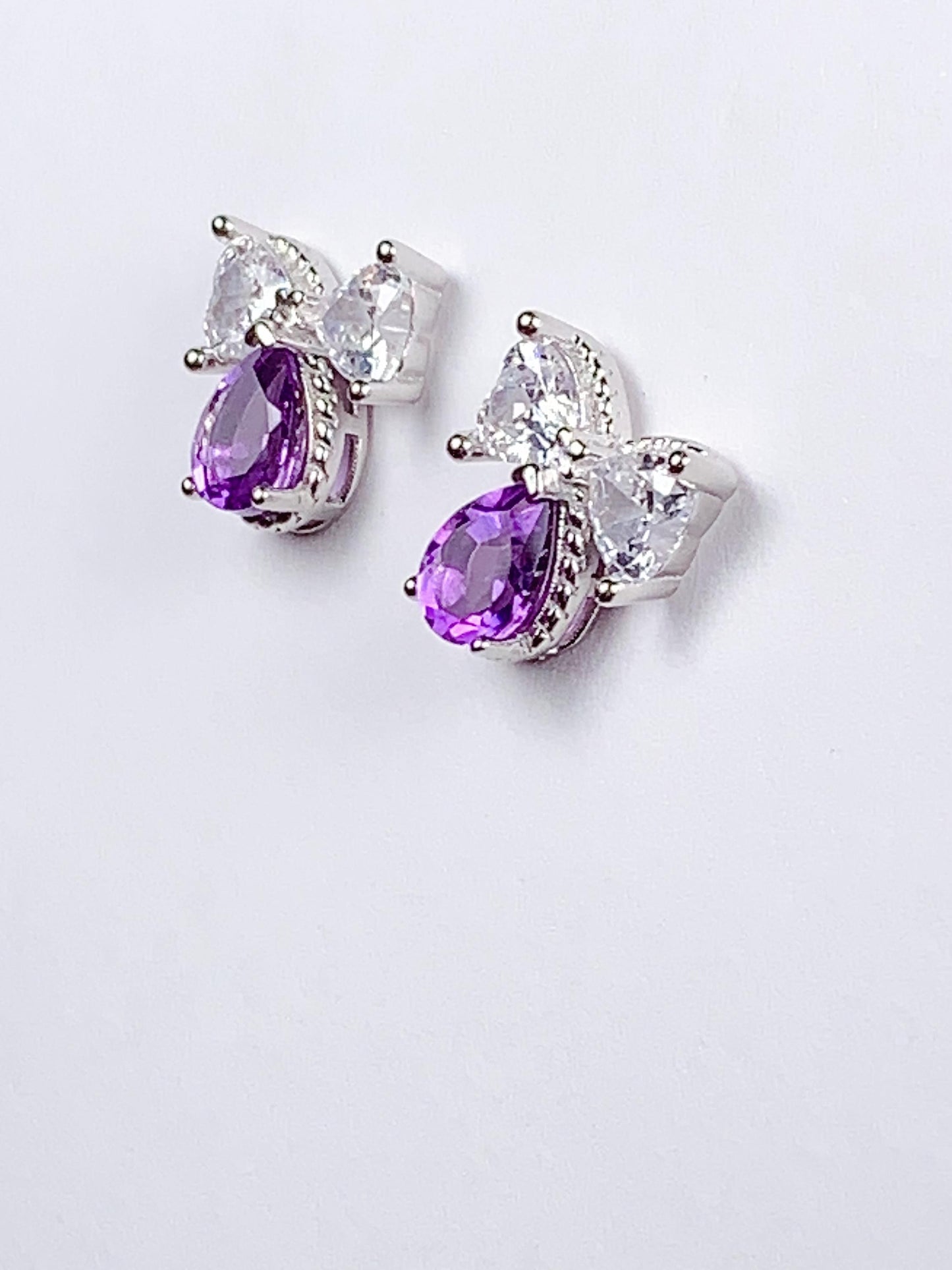Amethyst Drop Earrings: 18k Gold Plated Sterling Silver Studs