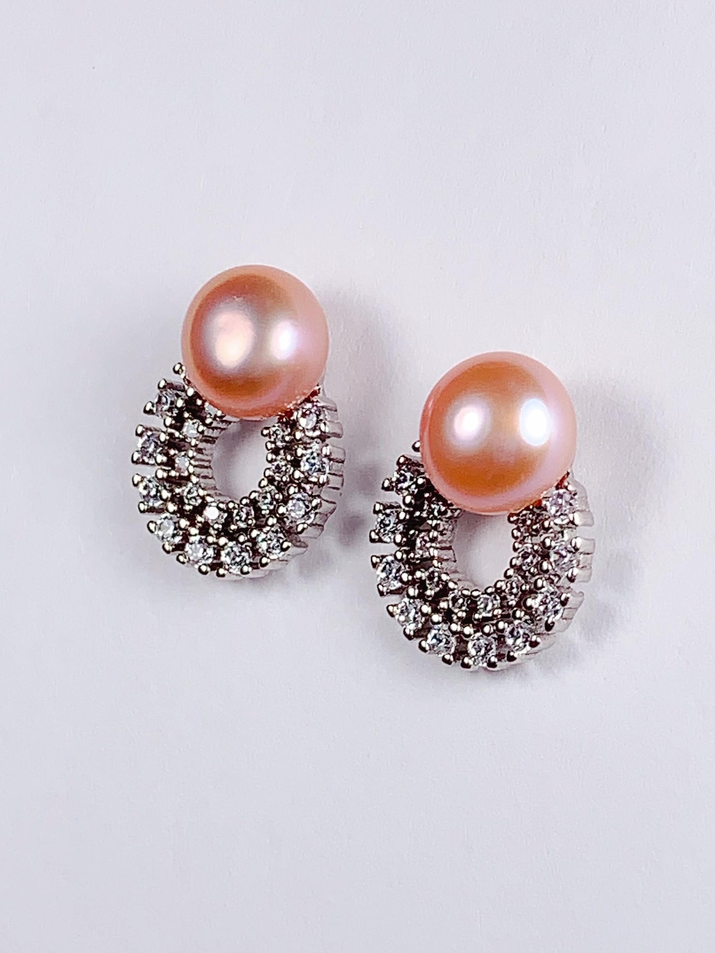 AAA Orange Pearl Earrings: 18k Gold Plated Sterling Silver Studs