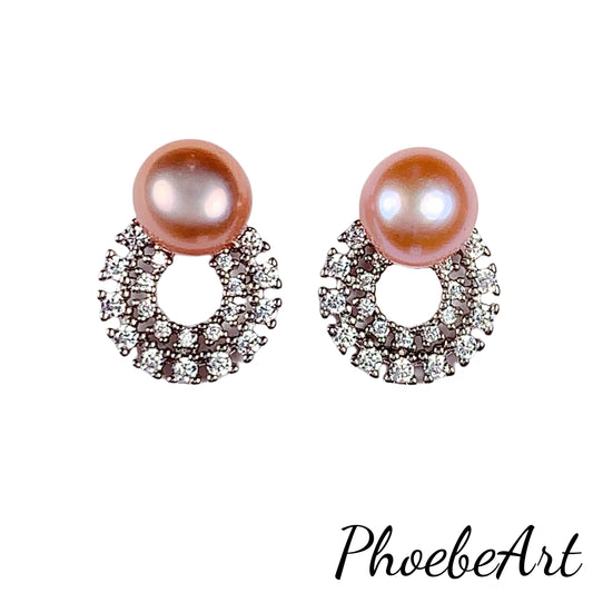 AAA Orange Pearl Earrings: 18k Gold Plated Sterling Silver Studs