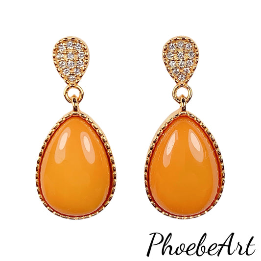 Yellow Amber Drop Earrings: 18k Gold Plated Sterling Silver