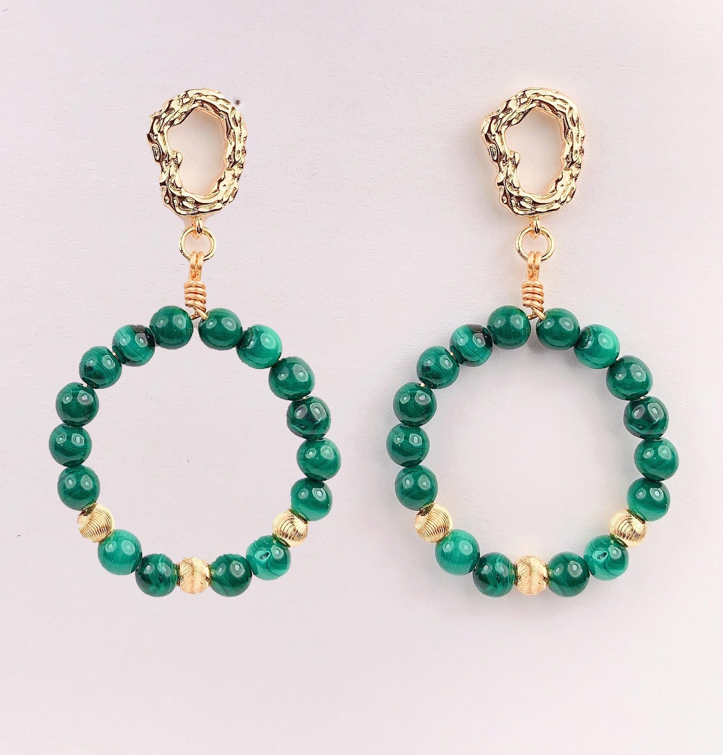 Malachite Bracelet Earrings Necklace Set: 14K Gold Filled Jewelry