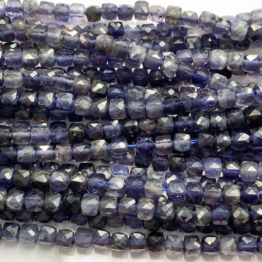 4.5mm Genuine Natural Blue Lolite Faceted Cube Square Beads 15.5" Strand