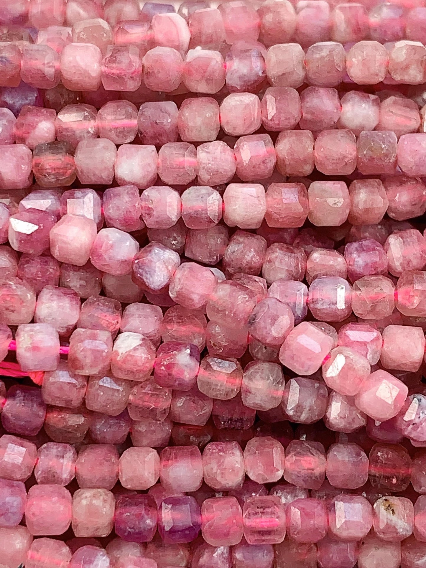3mm + Genuine Natural Pink Tourmaline Faceted Cube Square Beads 15.5" Strand