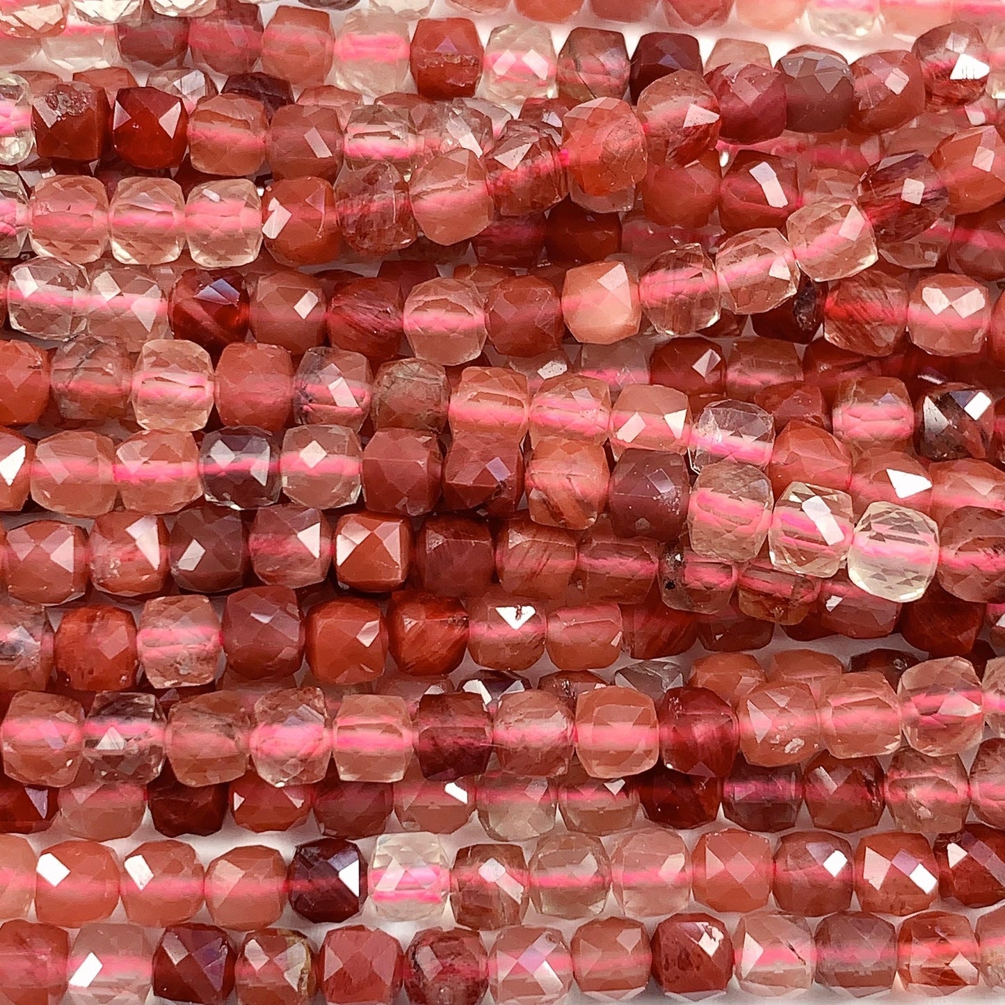 4.5mm + Genuine Natural Red Lazasine Andesine Labradorite Faceted Cube Square Beads 15.5" Strand