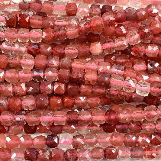 4.5mm + Genuine Natural Red Lazasine Andesine Labradorite Faceted Cube Square Beads 15.5" Strand