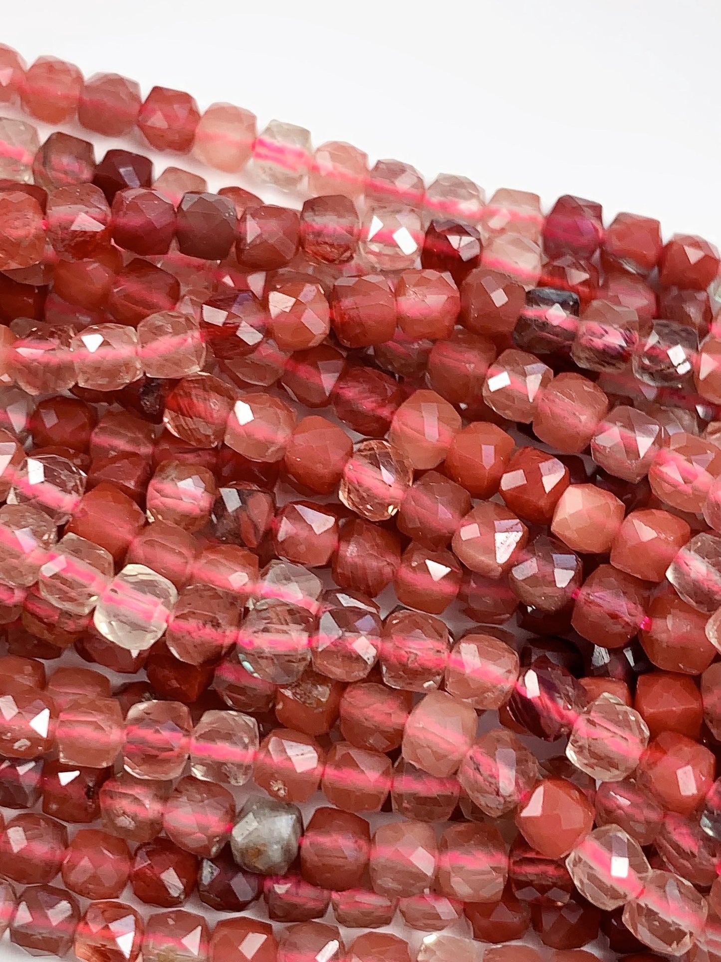 4.5mm + Genuine Natural Red Lazasine Andesine Labradorite Faceted Cube Square Beads 15.5" Strand