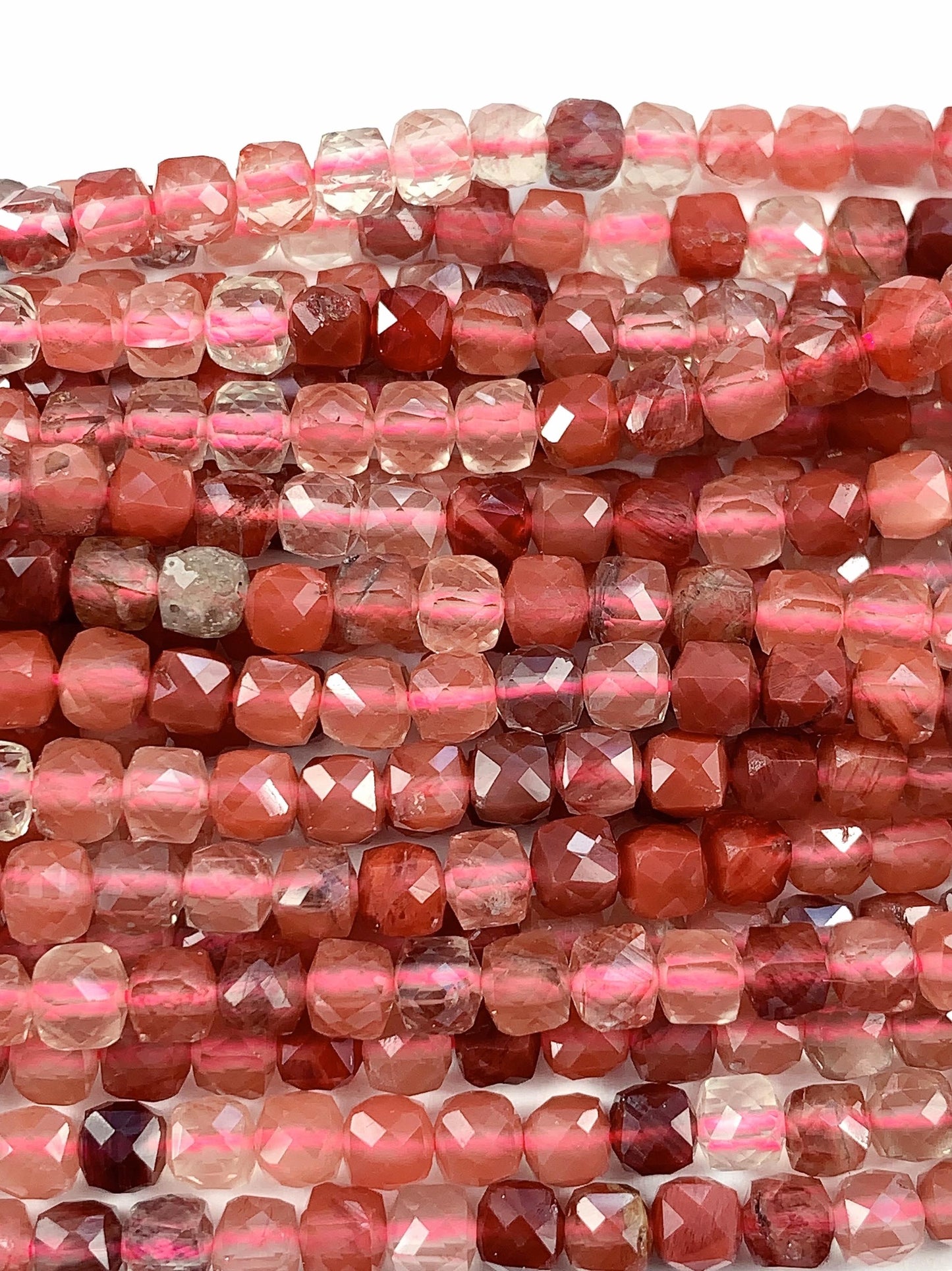 4.5mm + Genuine Natural Red Lazasine Andesine Labradorite Faceted Cube Square Beads 15.5" Strand