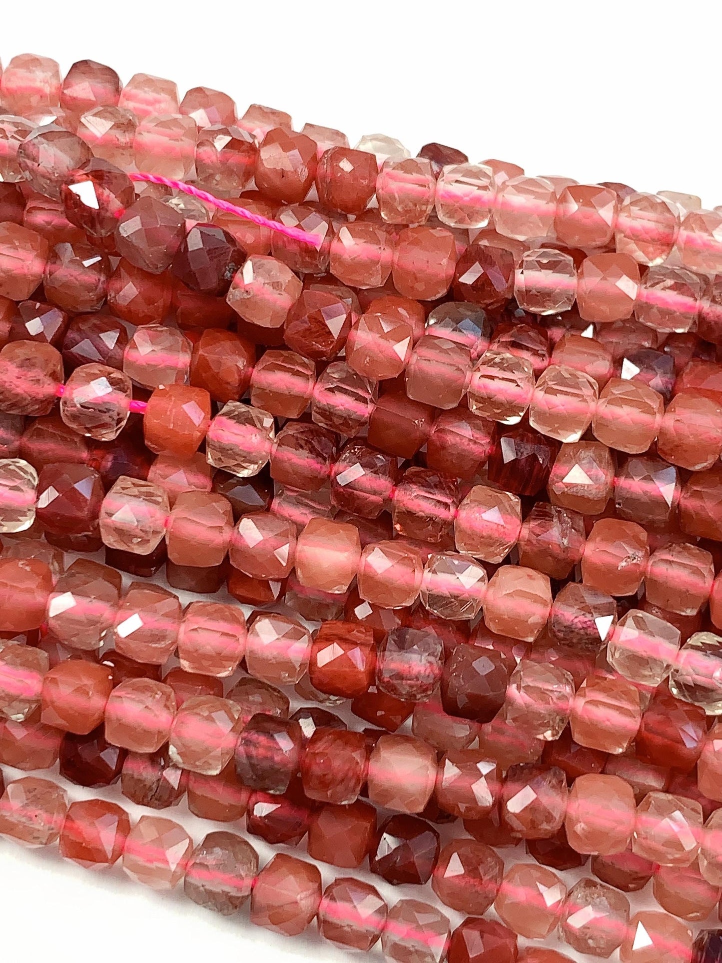 4.5mm + Genuine Natural Red Lazasine Andesine Labradorite Faceted Cube Square Beads 15.5" Strand