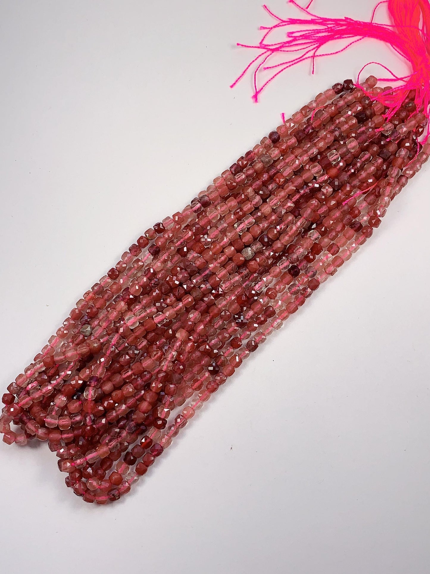 4.5mm + Genuine Natural Red Lazasine Andesine Labradorite Faceted Cube Square Beads 15.5" Strand