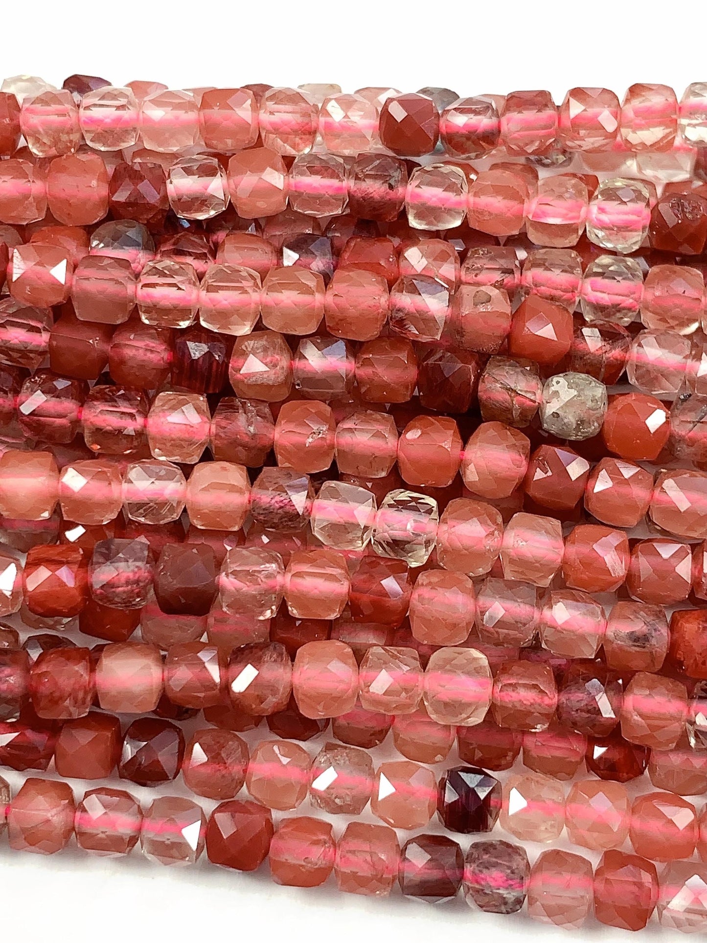4.5mm + Genuine Natural Red Lazasine Andesine Labradorite Faceted Cube Square Beads 15.5" Strand
