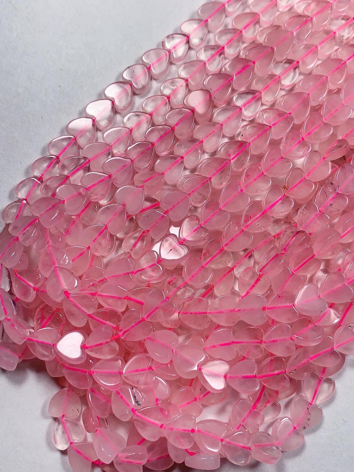 6mm Natural Rose Quartz Heart Shape Beads 15" Strand