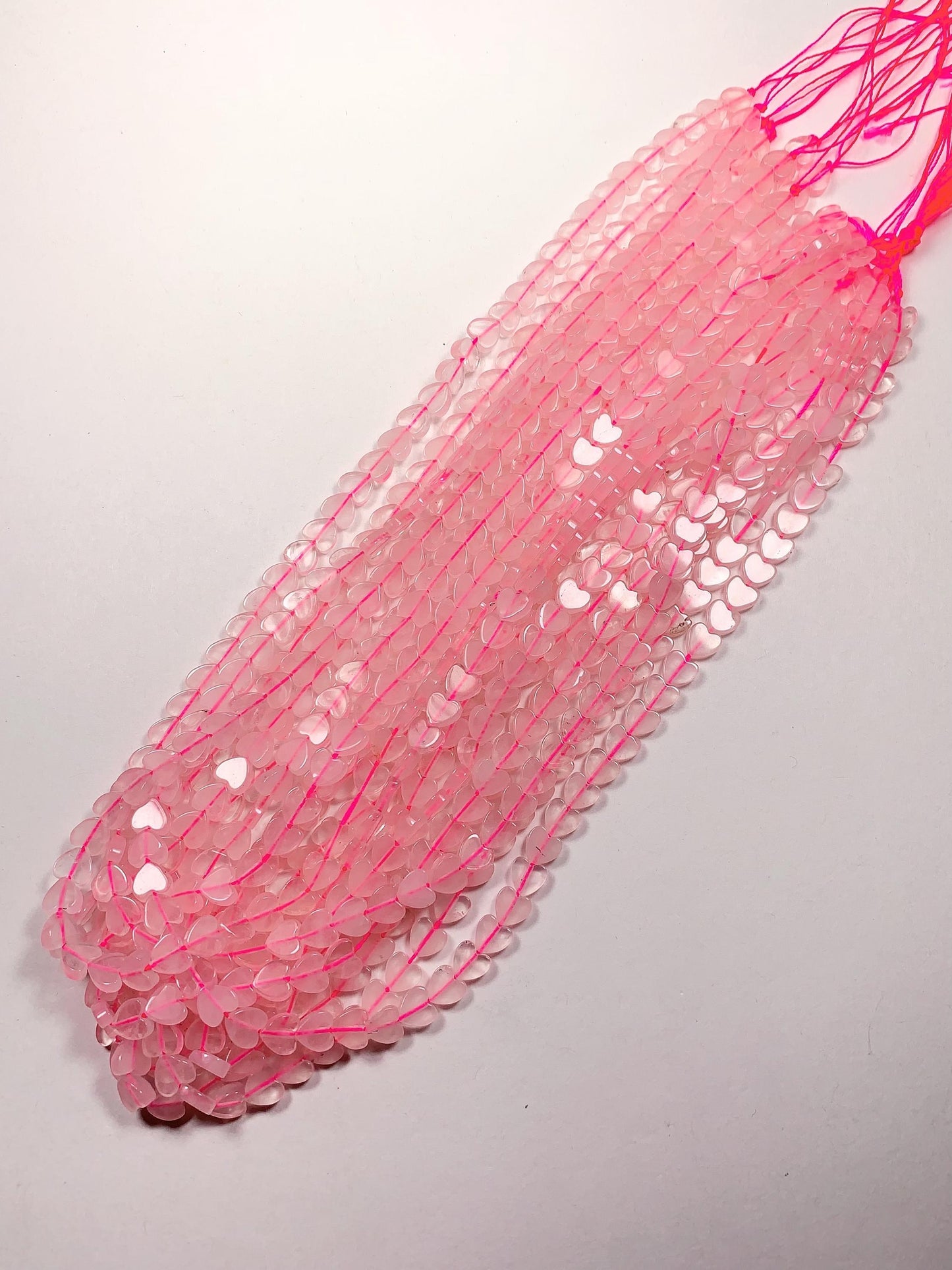 6mm Natural Rose Quartz Heart Shape Beads 15" Strand