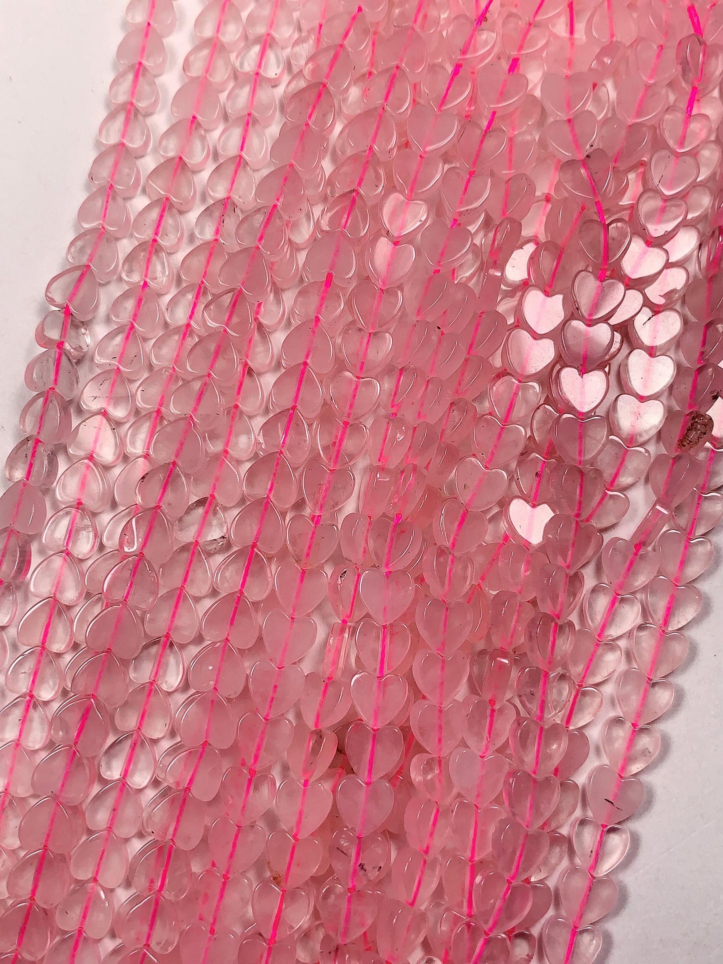 6mm Natural Rose Quartz Heart Shape Beads 15" Strand