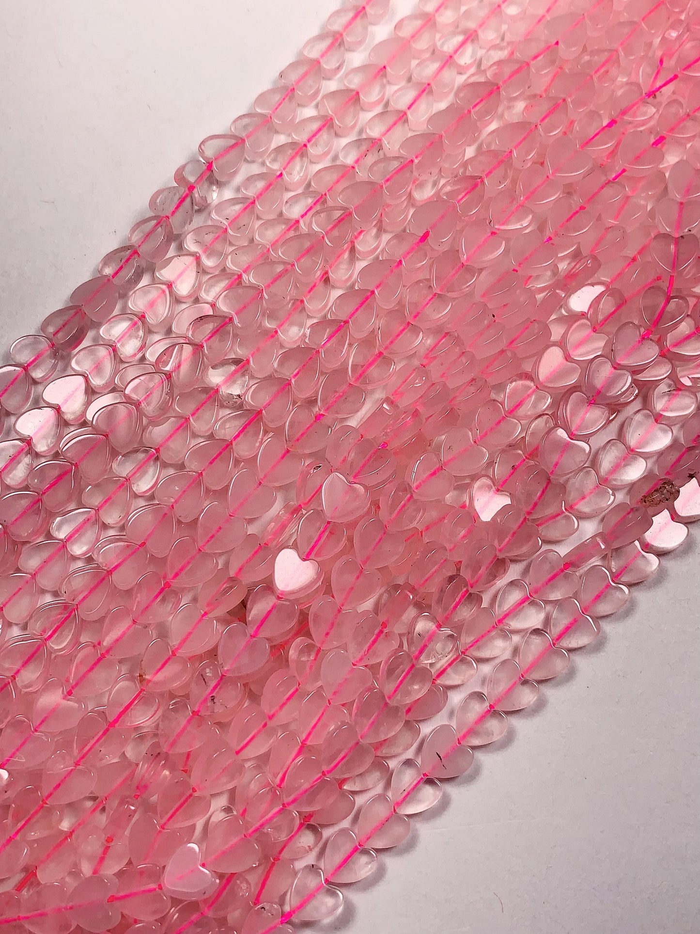 6mm Natural Rose Quartz Heart Shape Beads 15" Strand