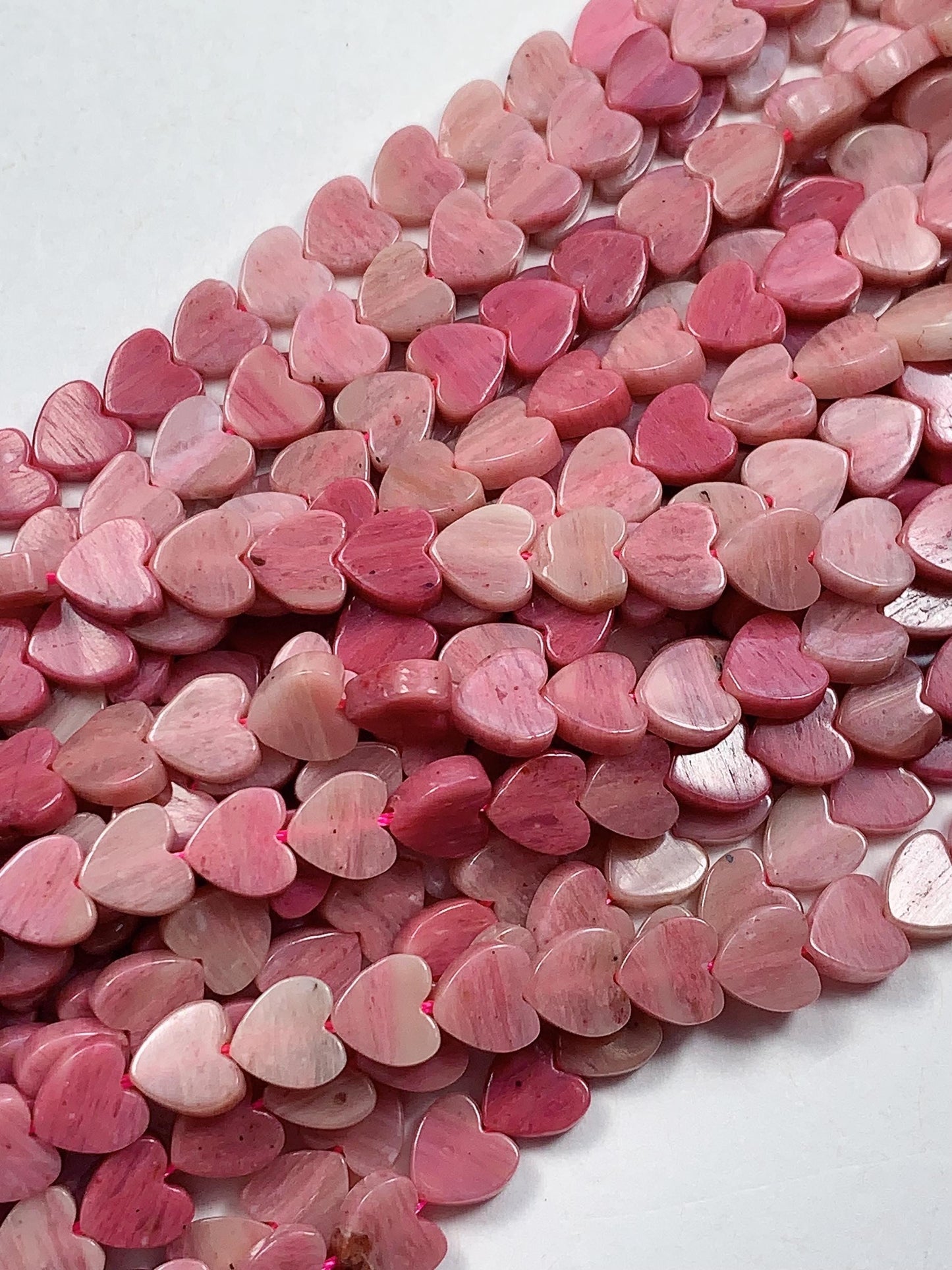6mm Natural Pink Red Rhodonite Heart Shape Beads 15" Strand