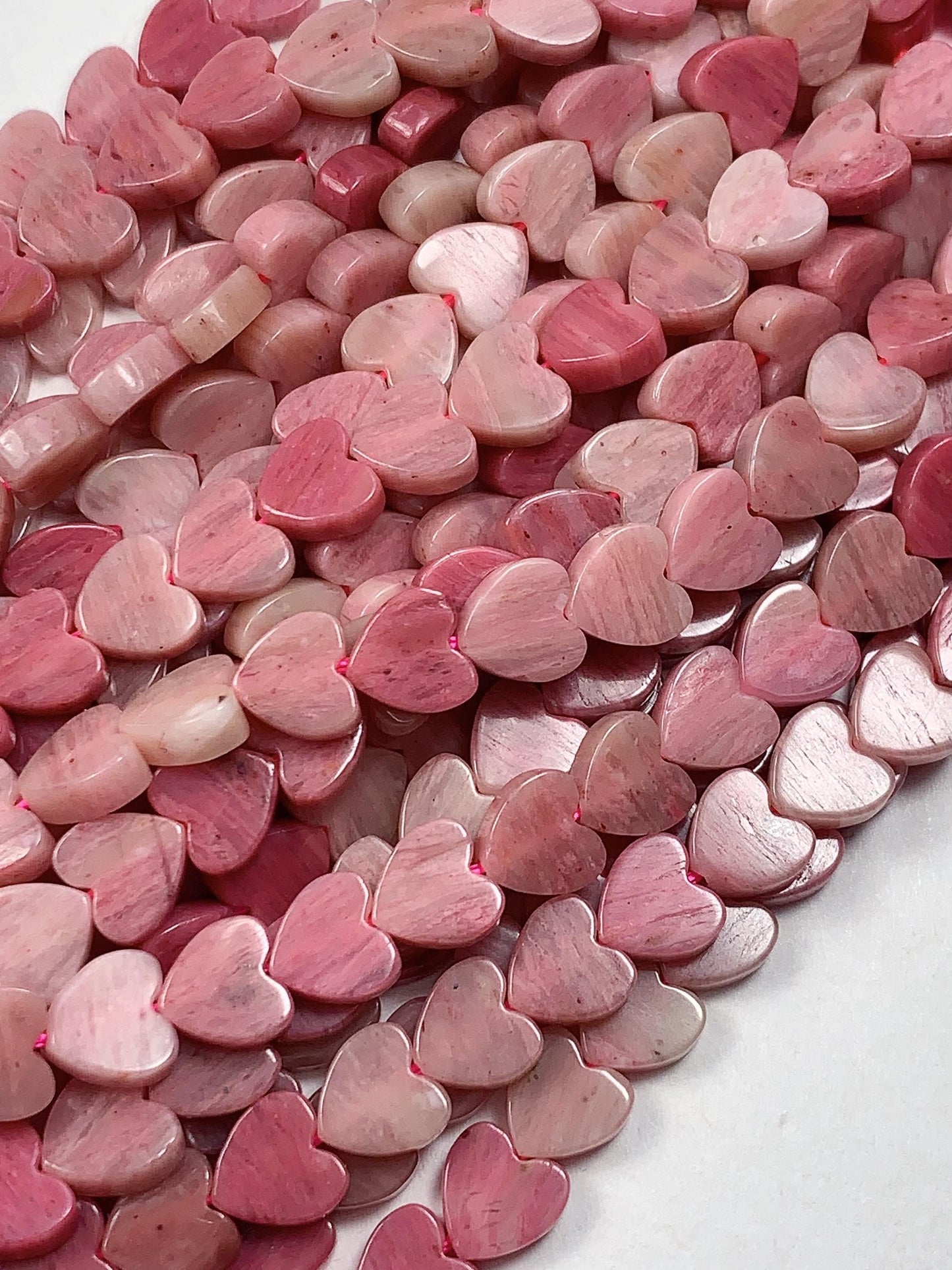6mm Natural Pink Red Rhodonite Heart Shape Beads 15" Strand
