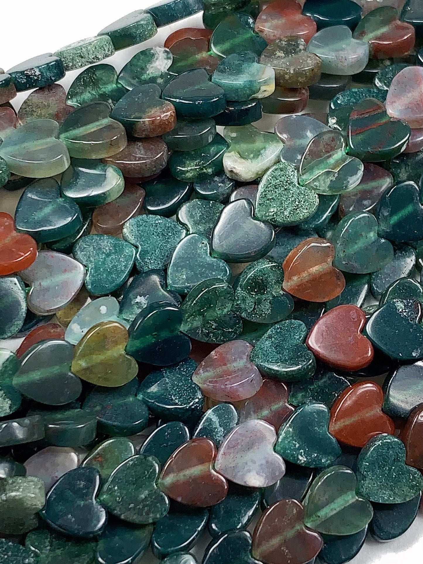 6mm Natural Red Green Moss India Agate Heart Shape Beads 15" Strand